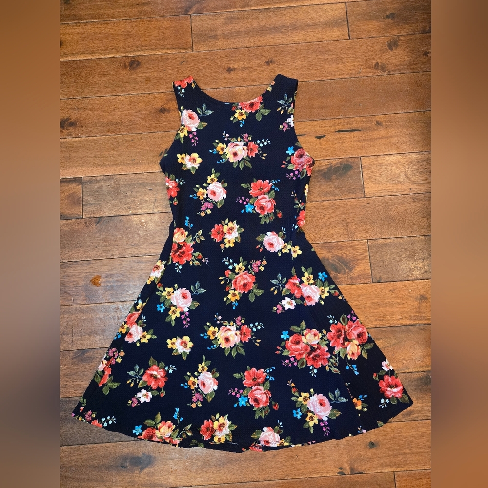 Chris & Carol Floral Mini Dress - Navy and Multicolor Juniors Small